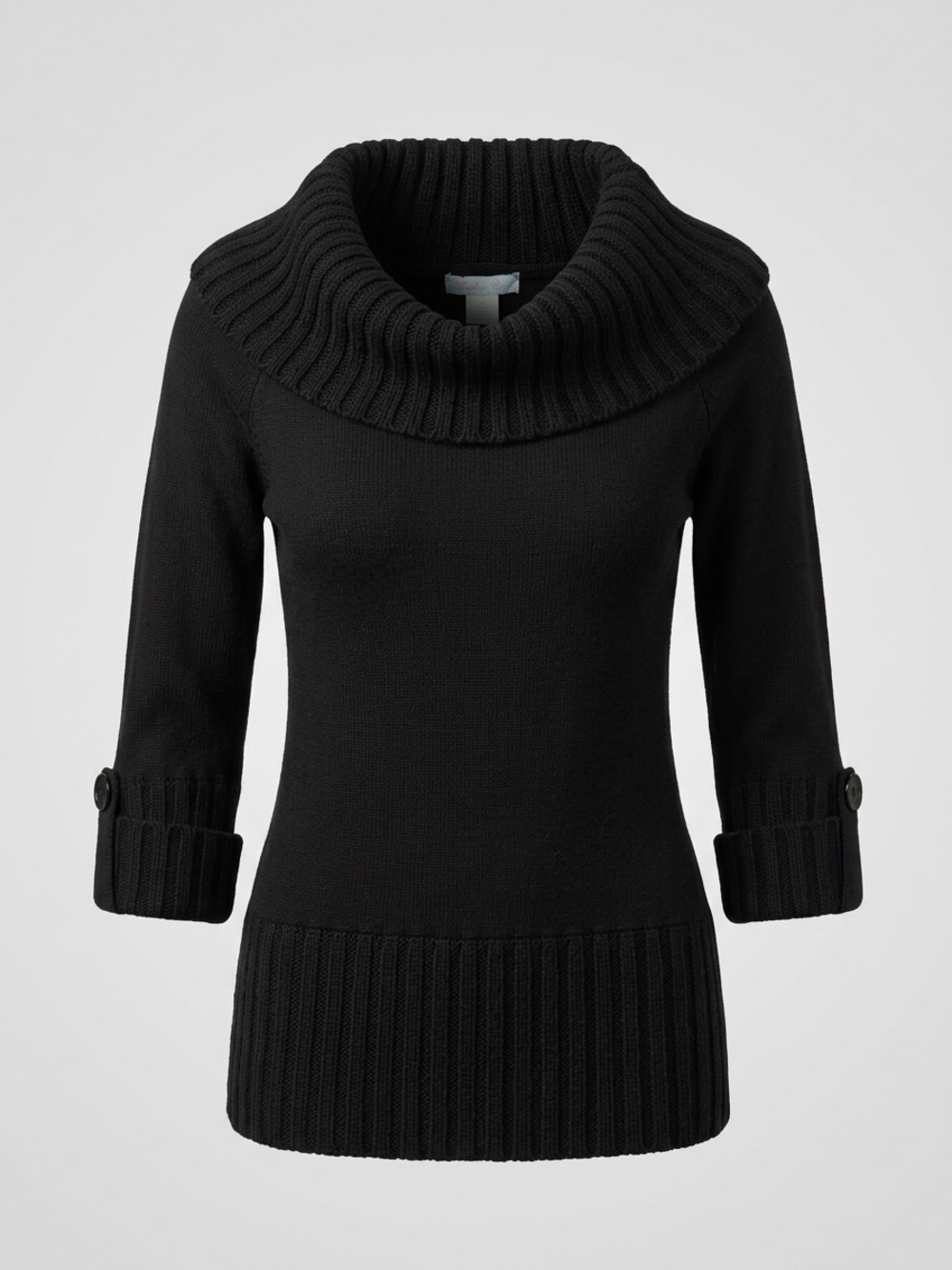 Charlotte Russe Black Ribbed Cowl Sweater with Button-Tab Sleeves